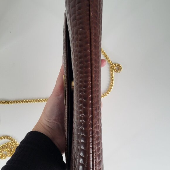 Vintage CORET Croc-Embossed Leather Shoulder Bag I Brown I Made in Canada - Picture 5 of 11
